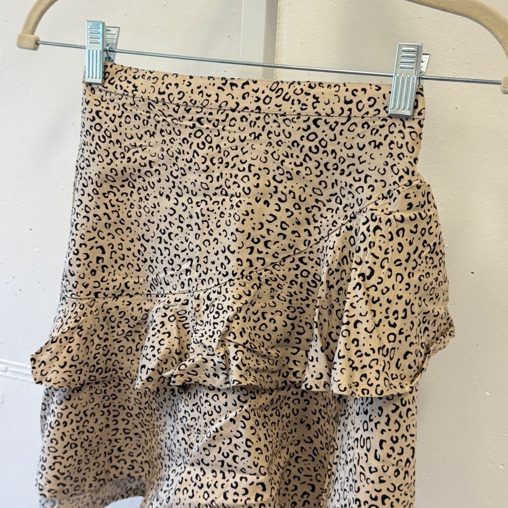 Japna Joyous & Free Leopard Print Ruffle Mini Skirt Tan Black XS Rayon Summer - Picture 3 of 6